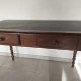 wooden desk, green leather top