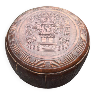 Leather pouf attributed to Angel Pazmino