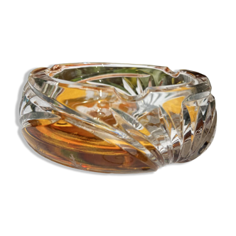 Magnificent Vintage Bohemian Ashtray in Cut Crystal of Yellow Orange