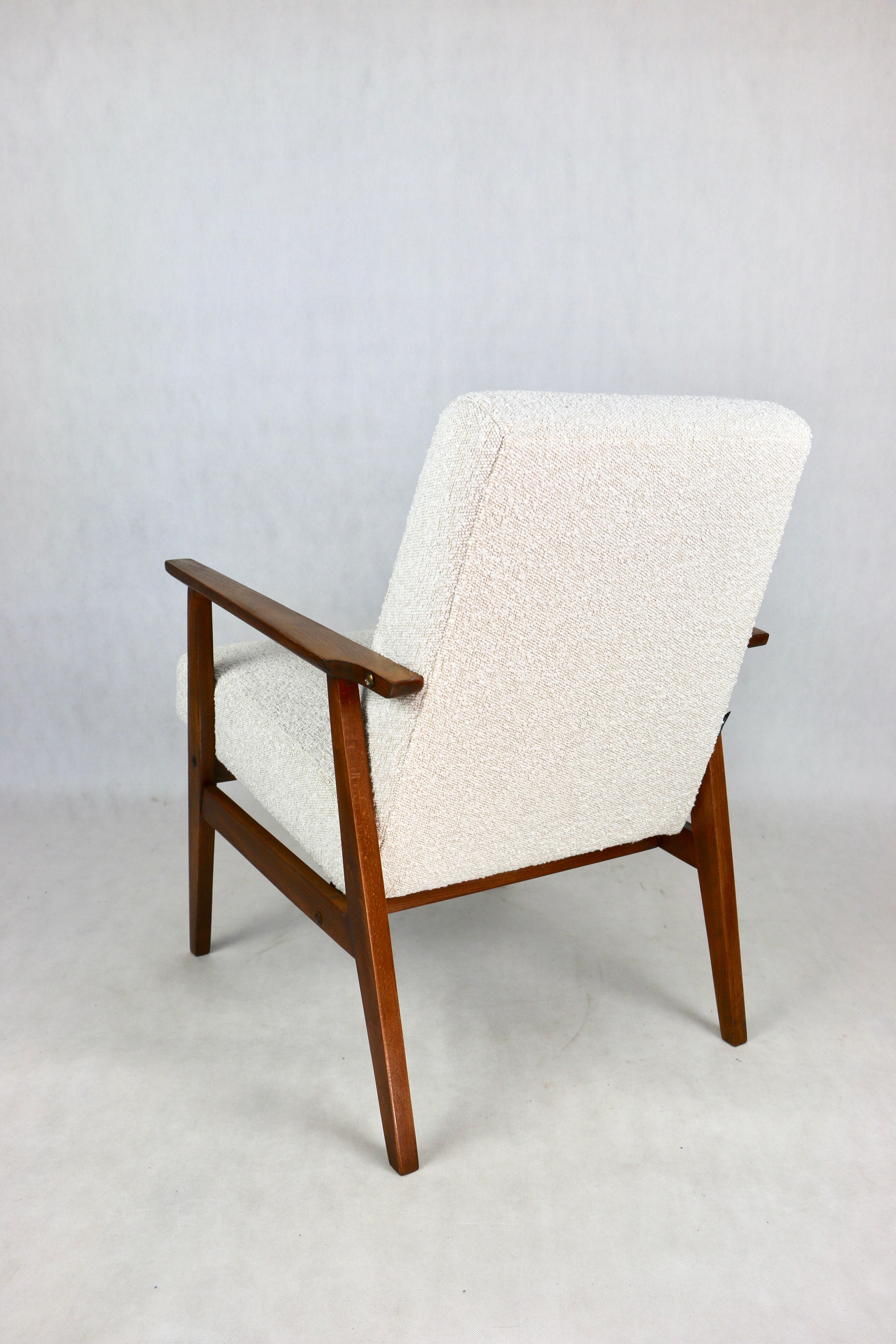 Fauteuil boucle ivoire blanc vintage, années 1970