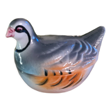 Collectible ceramic terrine Michel CAUGANT model gray partridge handmade