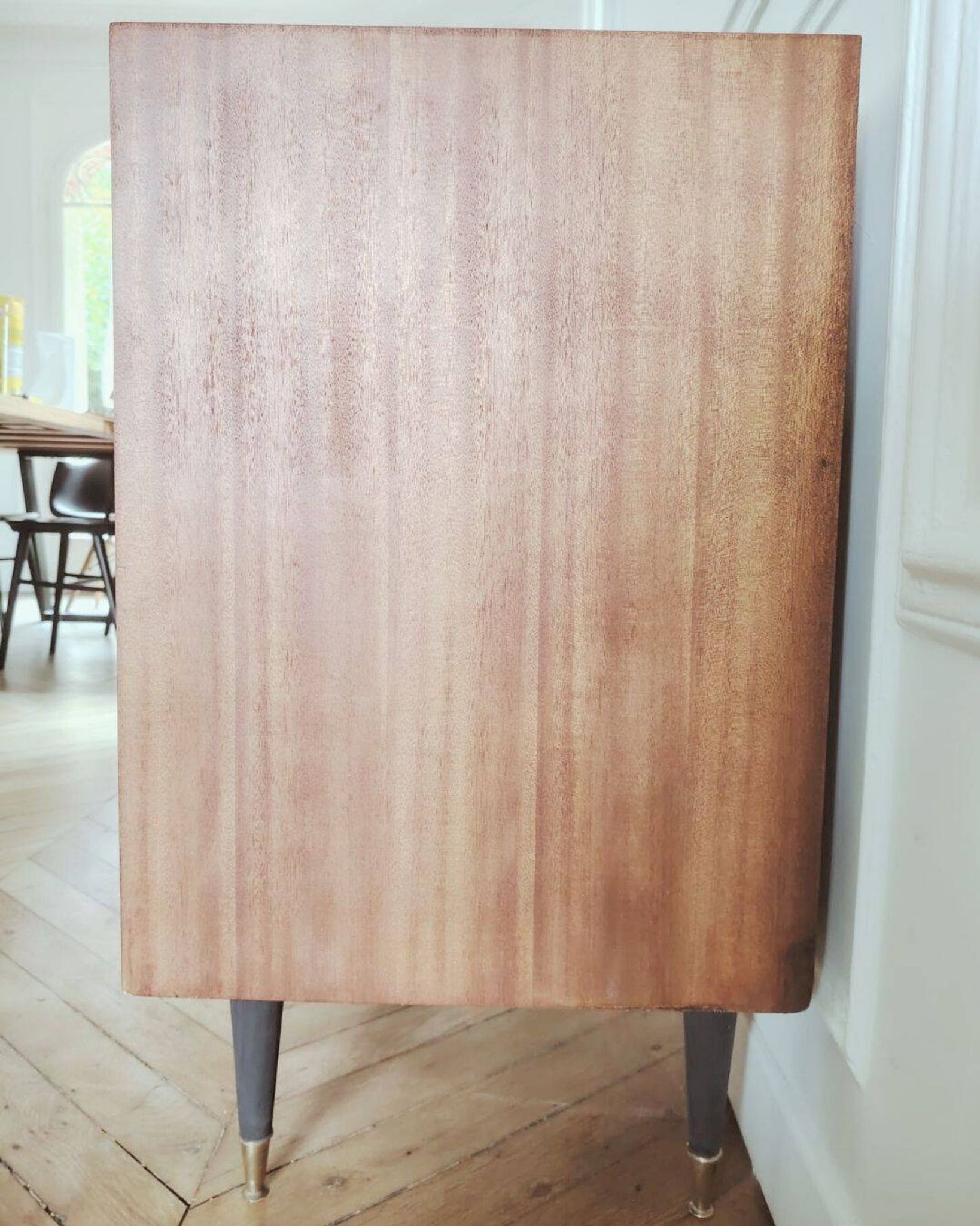 Small renovated vintage sideboard, 1950s-60s in dark wood veneer.