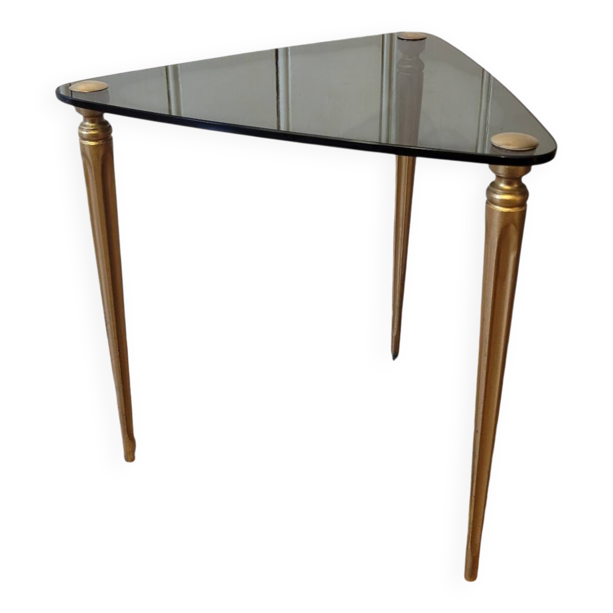 Tripod table in smoked glass – triangular top – 1950s–1960s