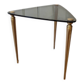 Table tripode en verre fumé – plateau triangulaire – années 1950–1960