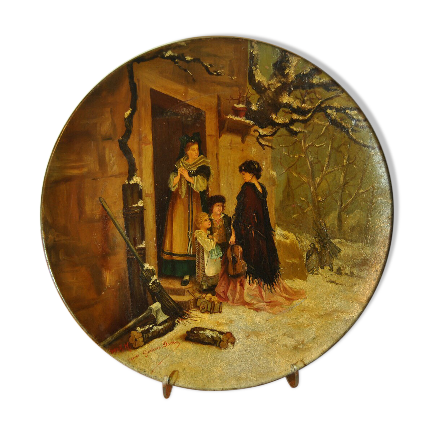 Alsatian terracotta dish painted decorative 19th century