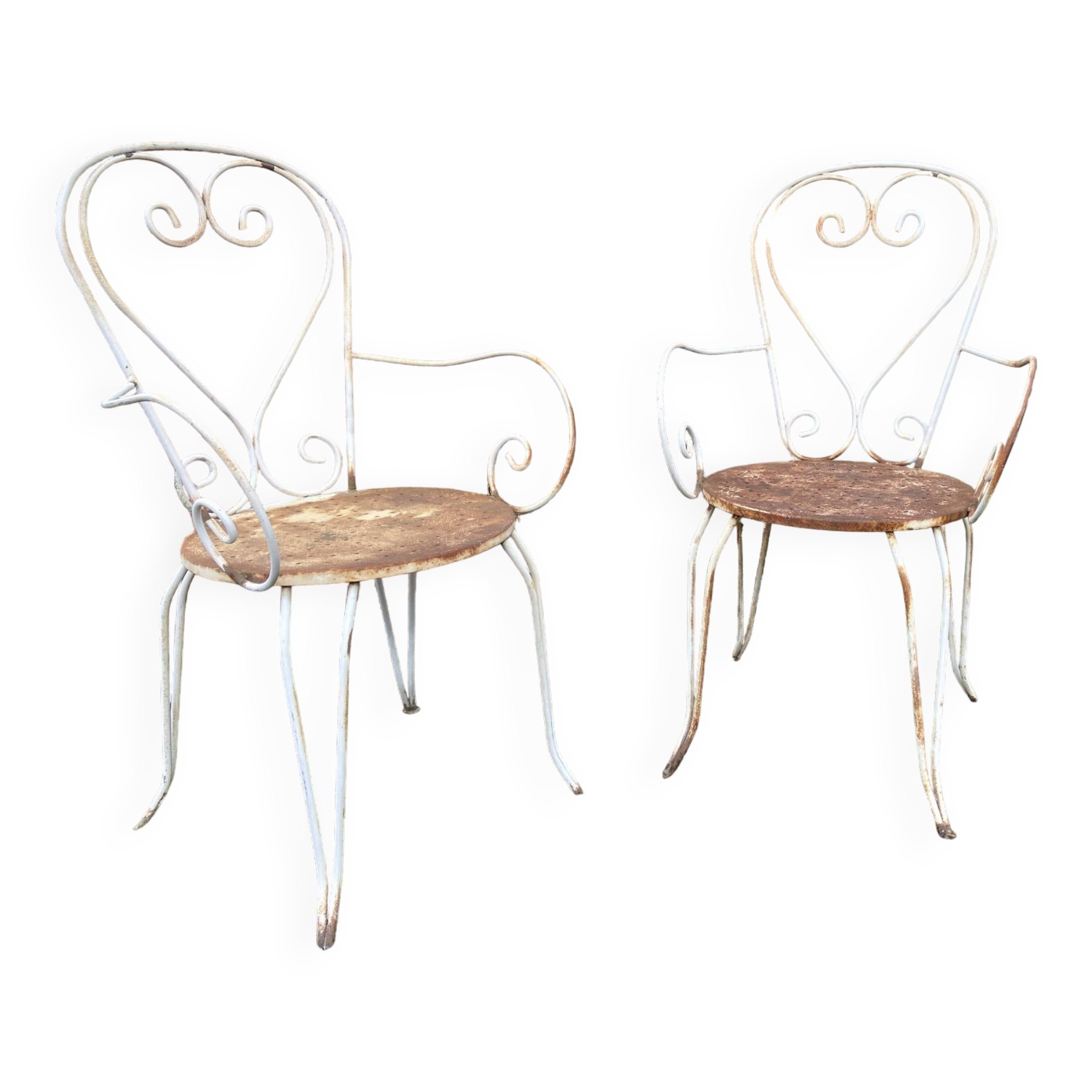 Pair of vintage wrought iron garden armchairs 60s