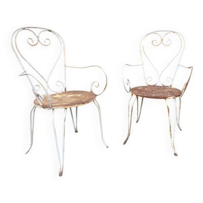 Paire de fauteuils de jardin fer forgé vintage 60s