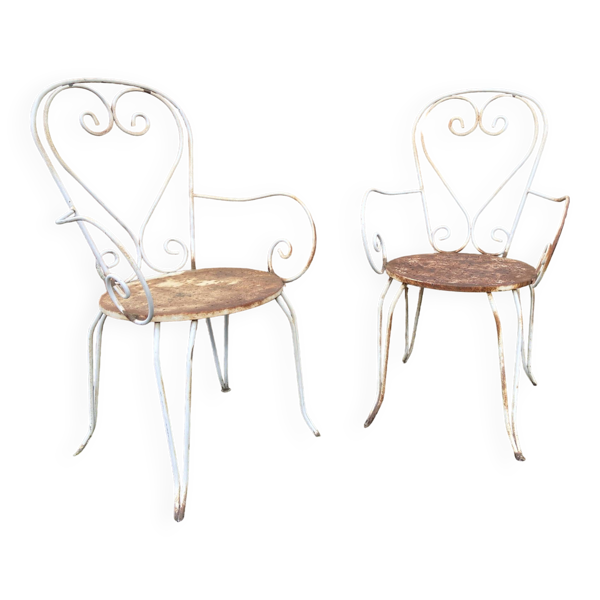 Paire de fauteuils de jardin fer forgé vintage 60s