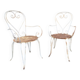 Pair of vintage wrought iron garden armchairs 60s