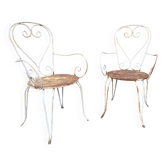 Pair of vintage wrought iron garden armchairs 60s