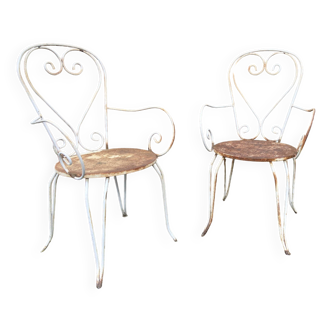 Pair of vintage wrought iron garden armchairs 60s