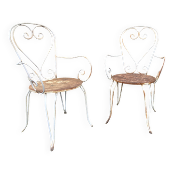 Paire de fauteuils de jardin fer forgé vintage 60s