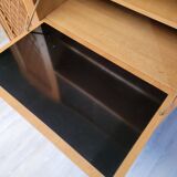 Armoire commode bois et rotin 1960
