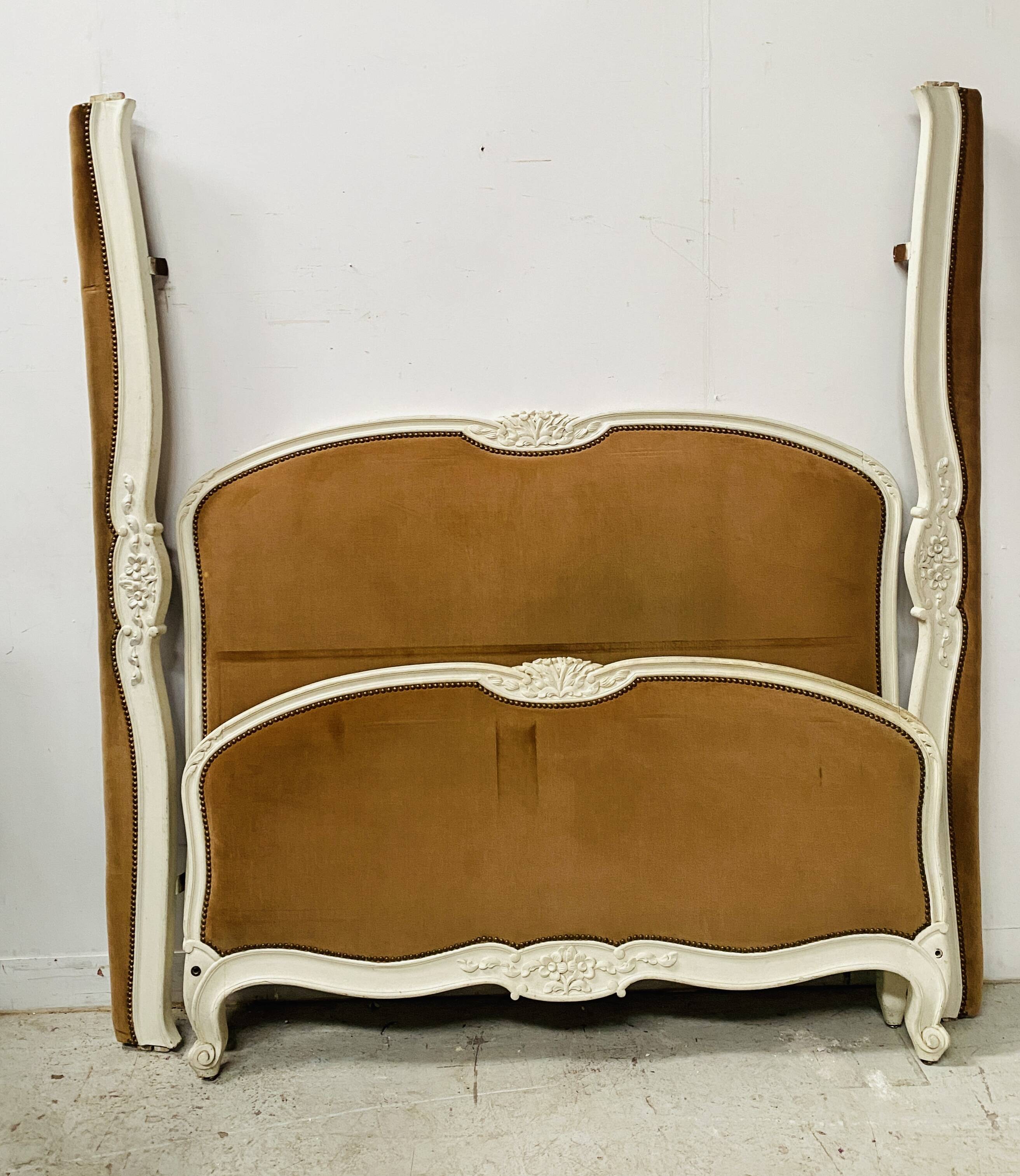 Louis XV style bed in patinated hornbeam, 20th century.