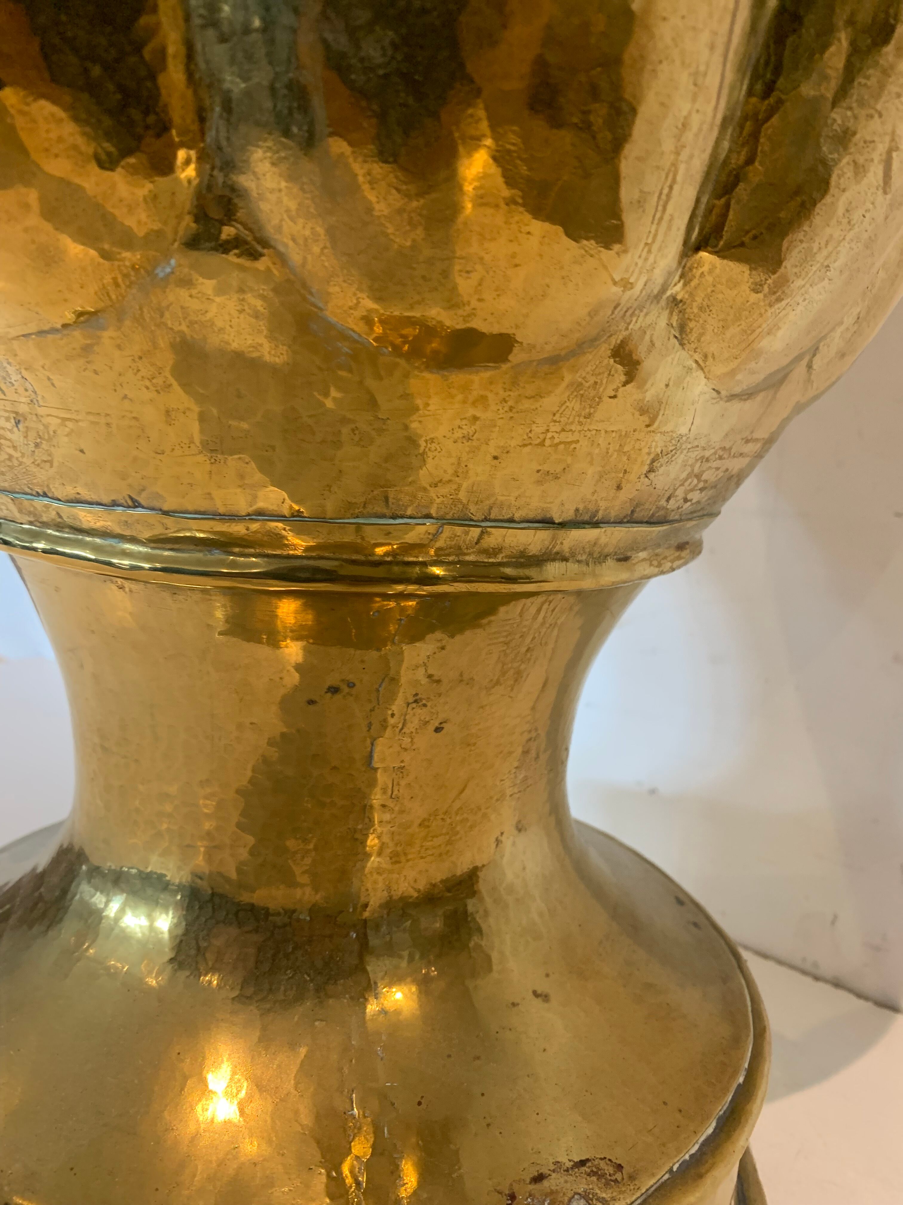 Vase with godrons in hammered brass XX century