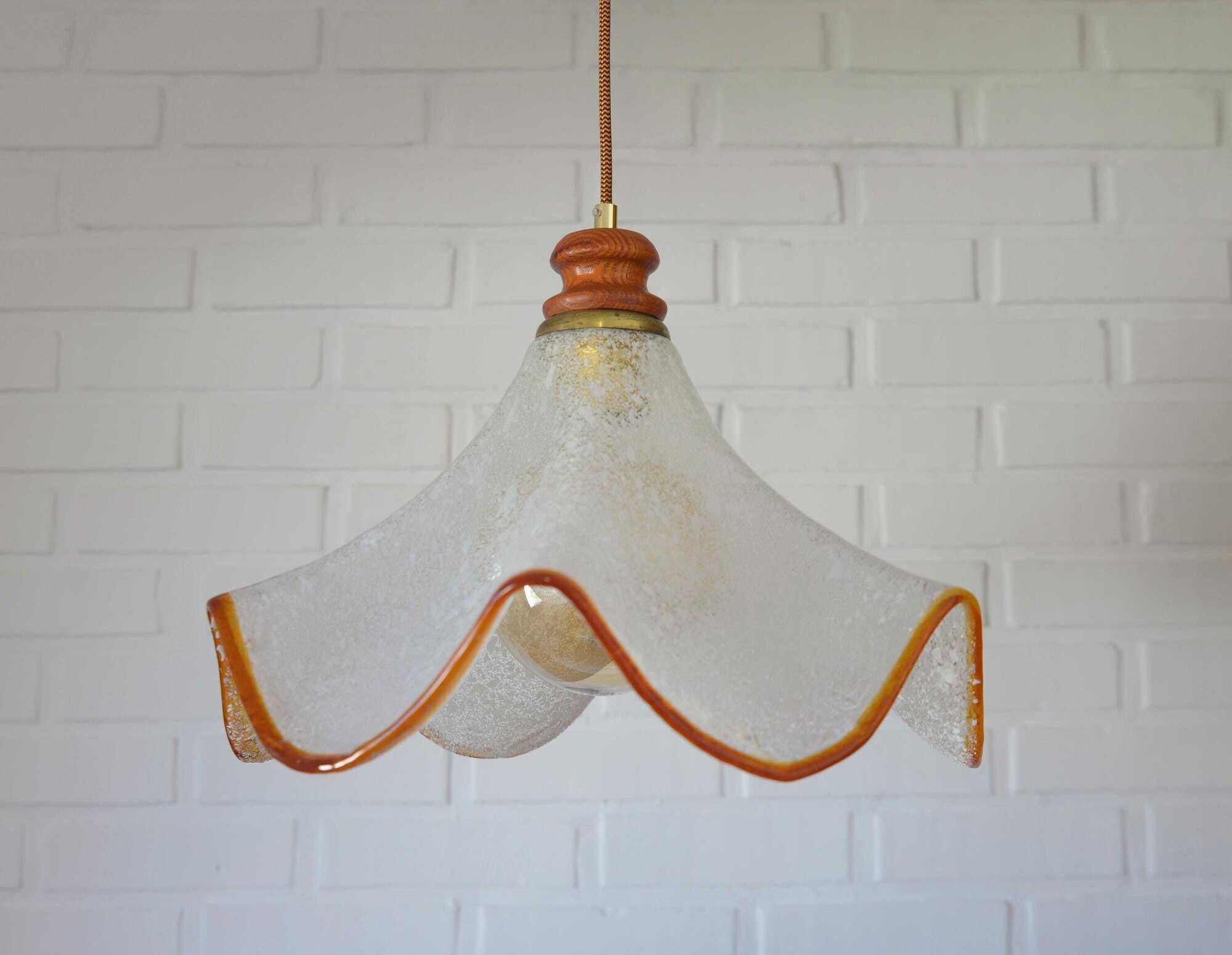 Hand Blown Murano Glass Pendant Light – Amber Rim, 1970s Italy Design