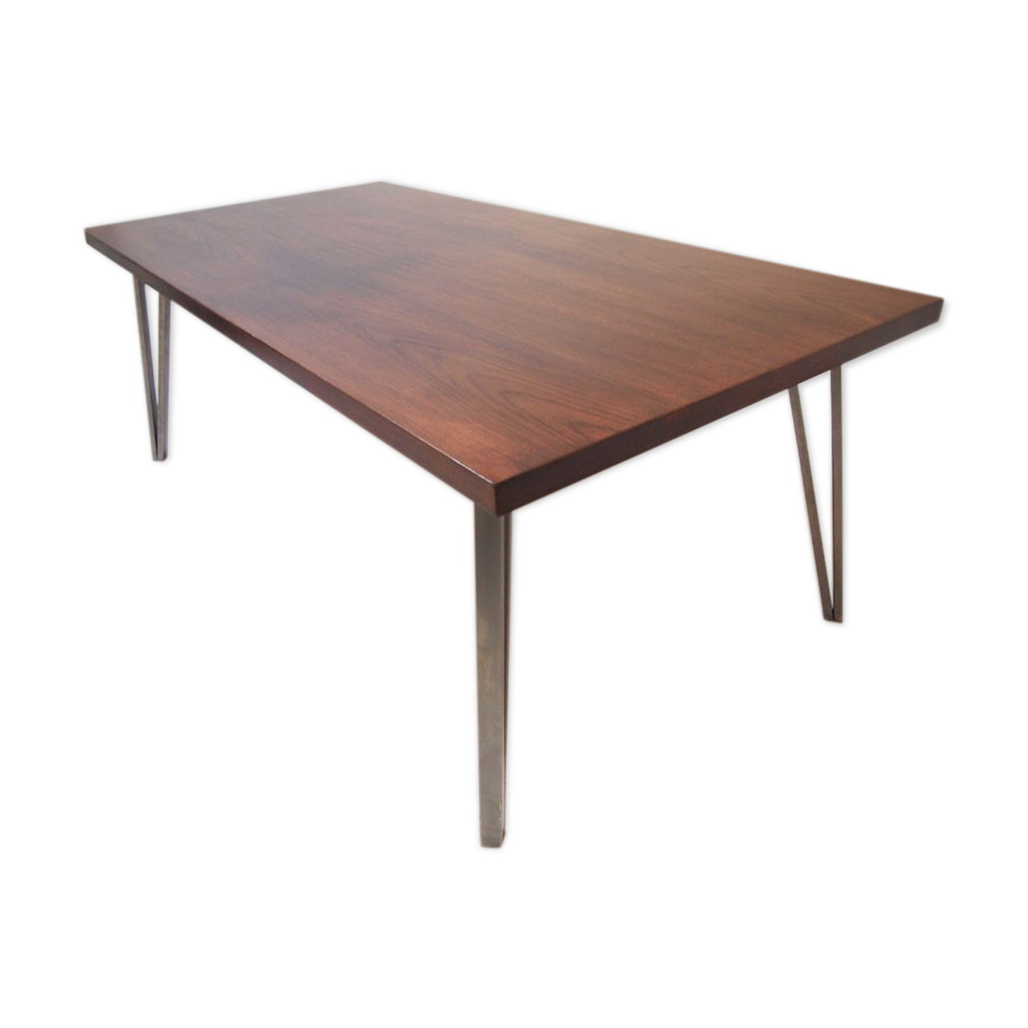 Midcentury danish rosewood dining table on bare steel box pin legs