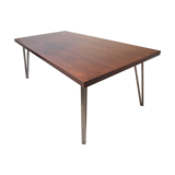 Midcentury danish rosewood dining table on bare steel box pin legs