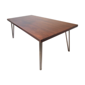 Midcentury danish rosewood dining table on bare steel box pin legs