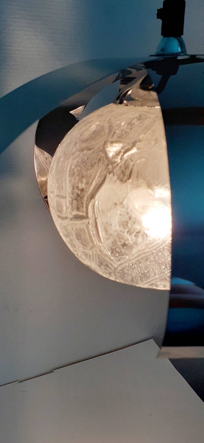 70's chrome metal/glass chandelier