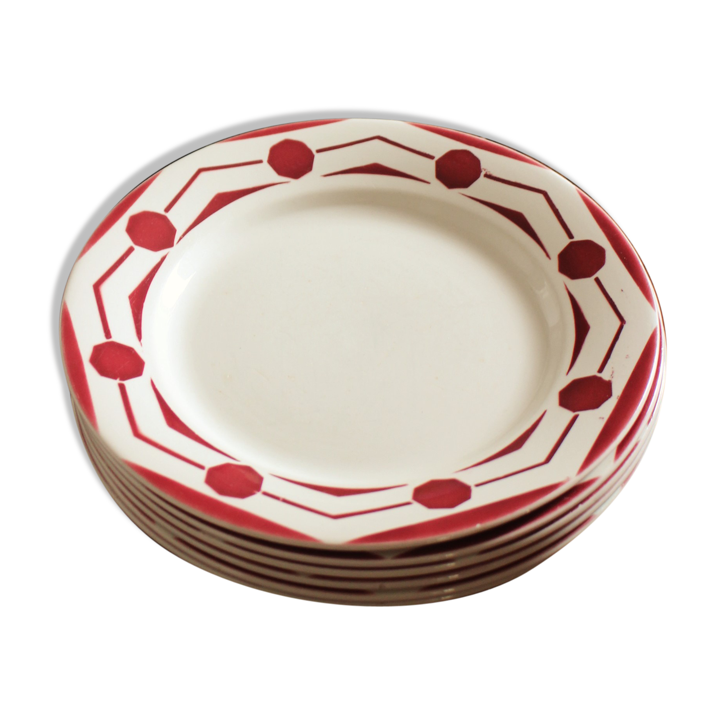 Lot 6 flat plates red Ciboulette Digoin Sarreguemines