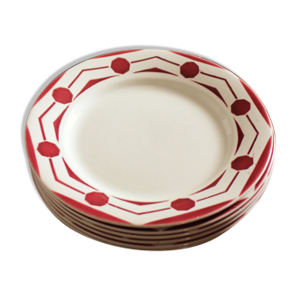 Lot 6 flat plates red Ciboulette Digoin Sarreguemines