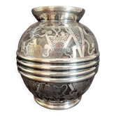 Vase boule St Graal en verre, décor Art Déco en argent 980/1000
