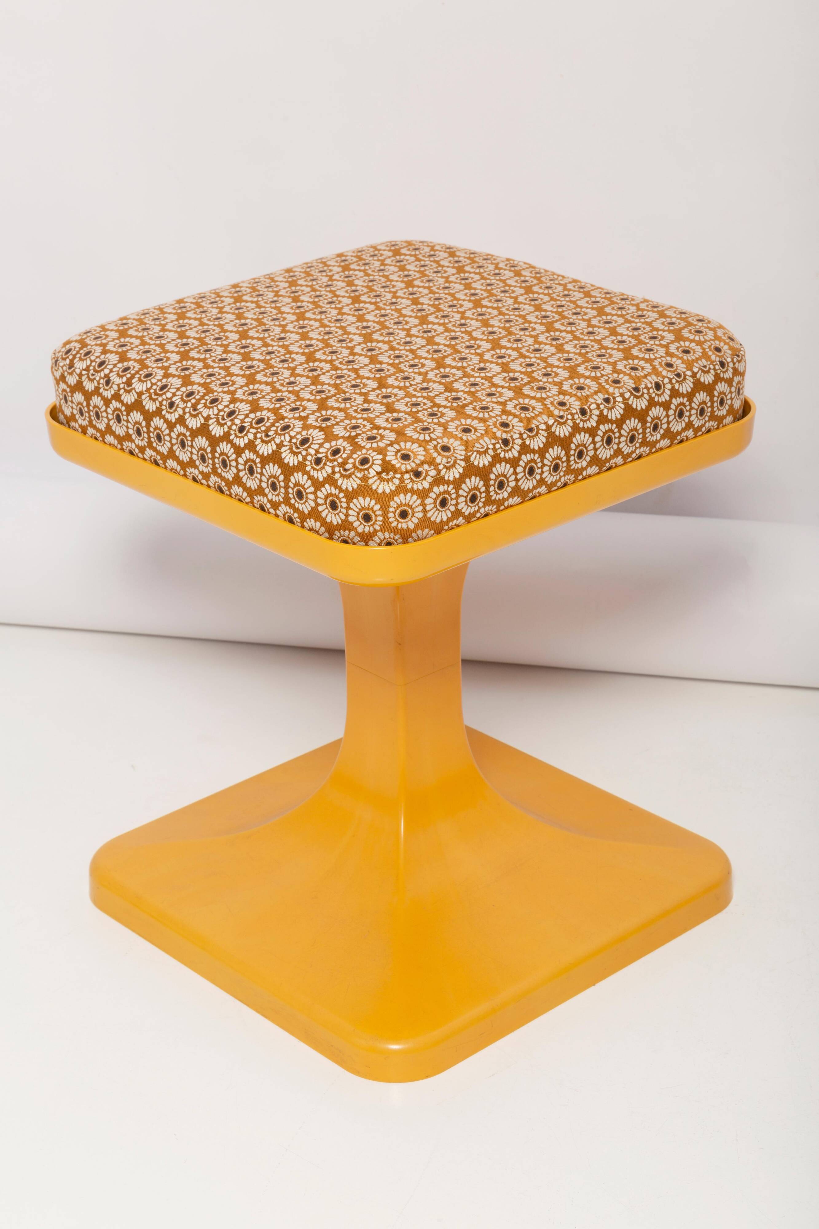 Mid-century mustard yellow floral stool, Poland, 1970s