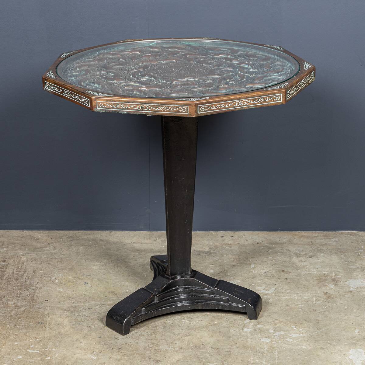 Vintage 20thc spanish embossed copper table by malart c.1930