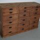 Antique Rustic German Pine Apothecary Cabinet / Bank of Drawers, 1900s