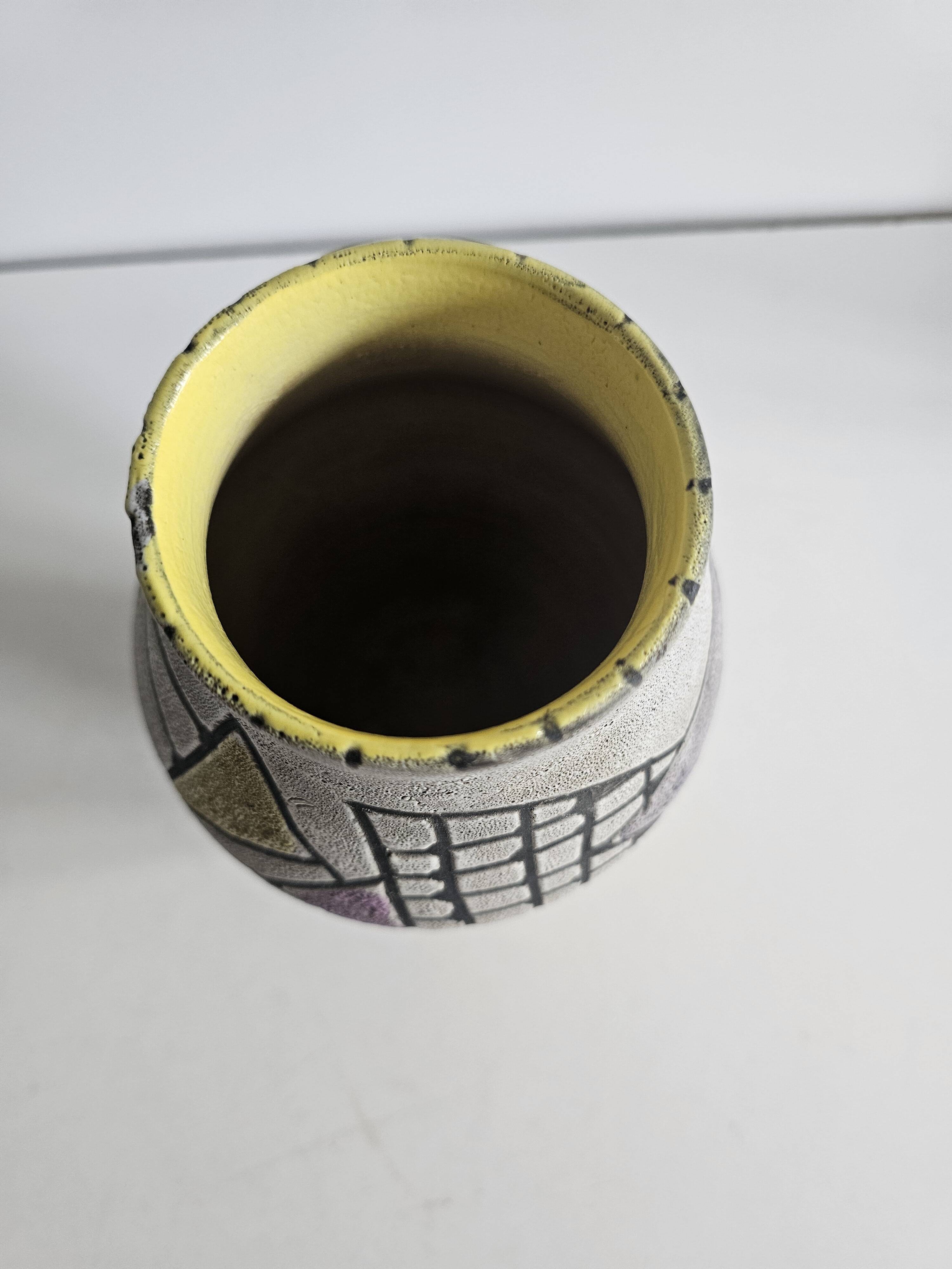 Glazed ceramic vase "fat lava" with abstract decoration Signed Marius Bessone