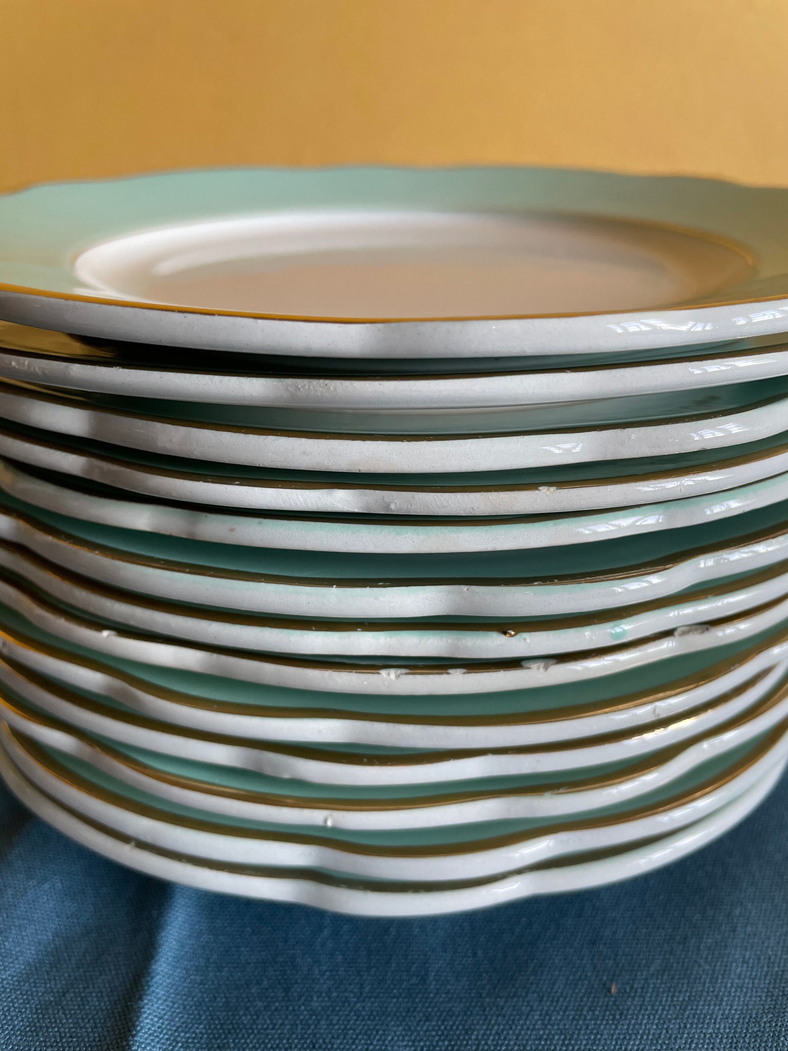 Set of green plates of water