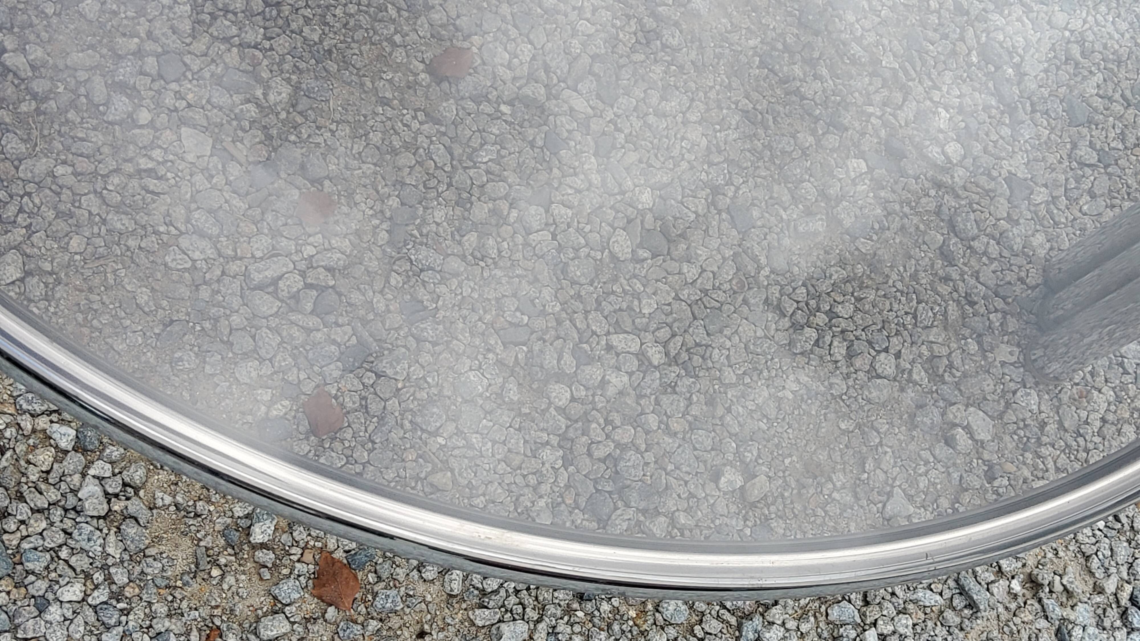 Coffee table design of the 70s smoked glass base chrome Diameter 84cm