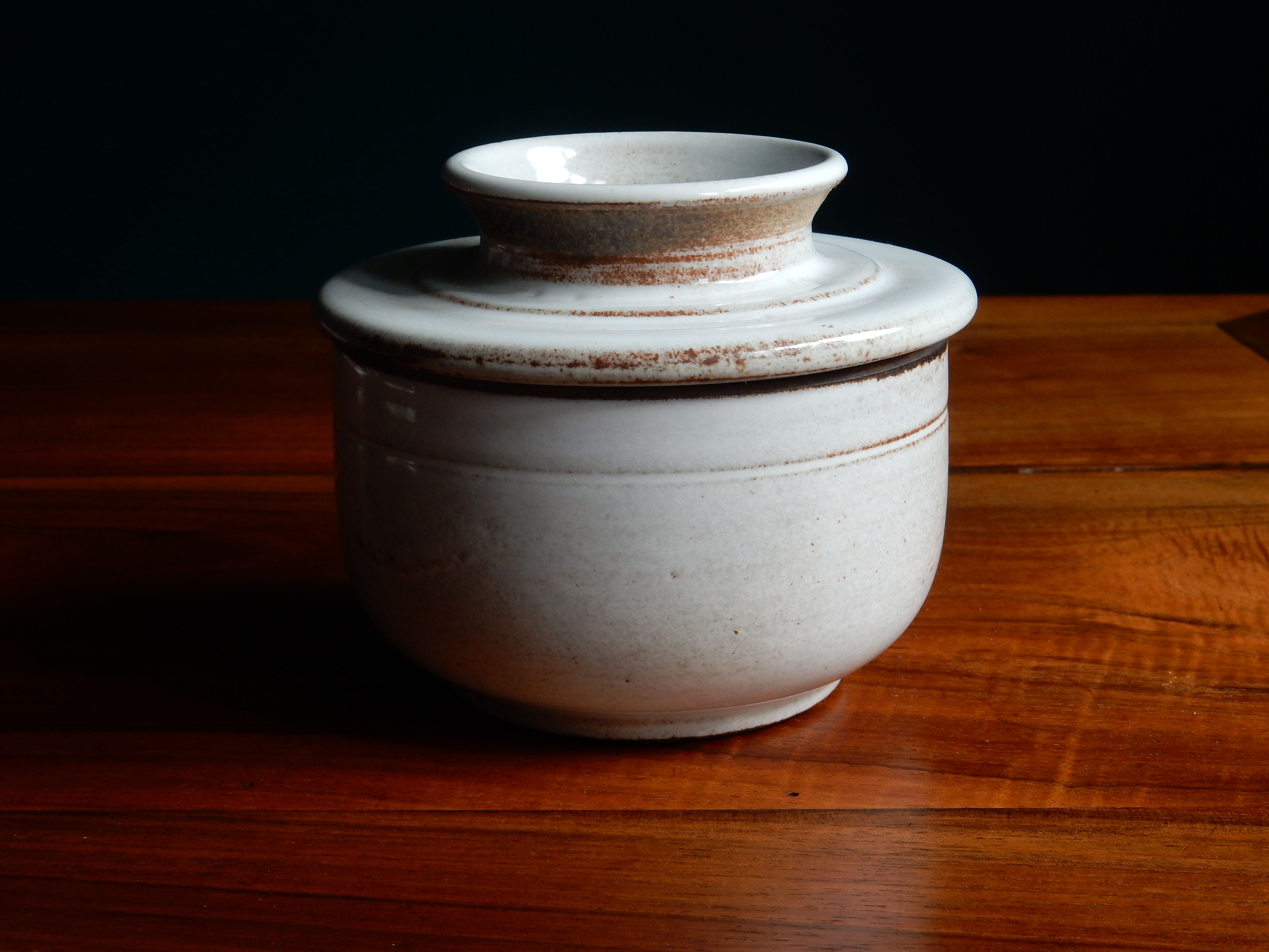 White stoneware butter dish