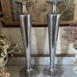 Pair of aluminium cast candle holders 52cm