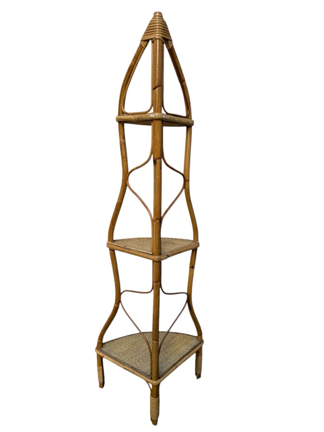 Rattan corner shelf from the 60s Italy