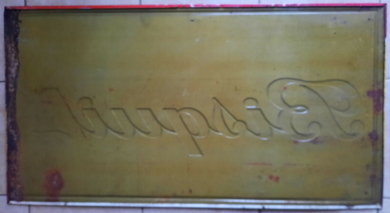 Old sheet metal plate "Bisquit beautiful grapes great cognac" 51x96cm 50's