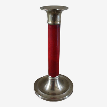 Flambeau candle holder brass red wood