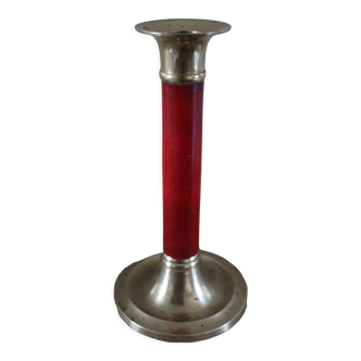 Flambeau candle holder brass red wood