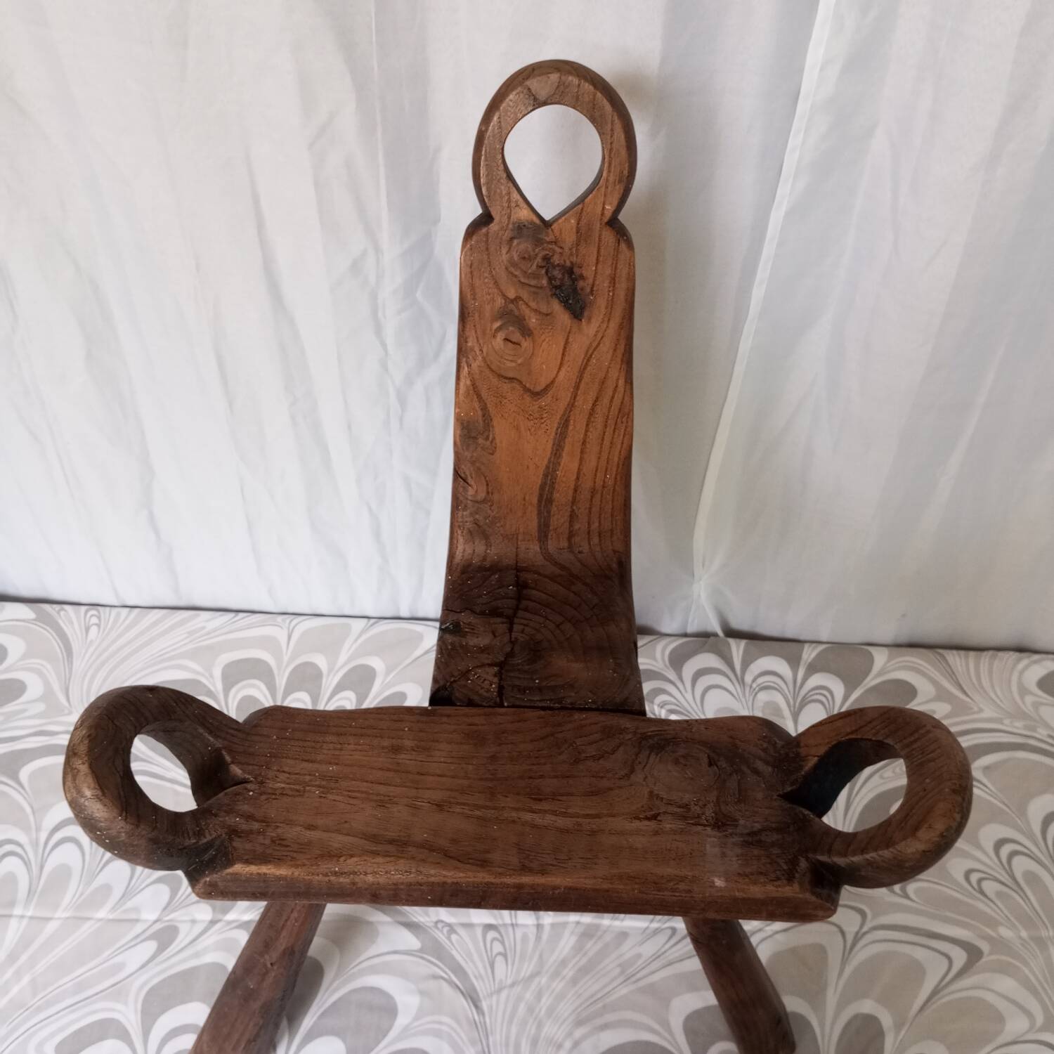 Brutalist tripod chairs in solid wood