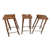 Set of 3 high wooden bar stools, handcrafted, 50.