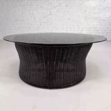 Rattan and smoked glass coffee table