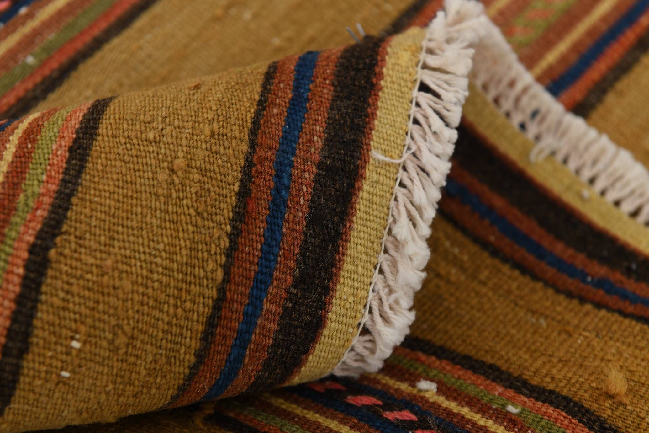 4x7 Bronze & Red Striped Handmade Vintage Kilim Rug, 130x218Cm