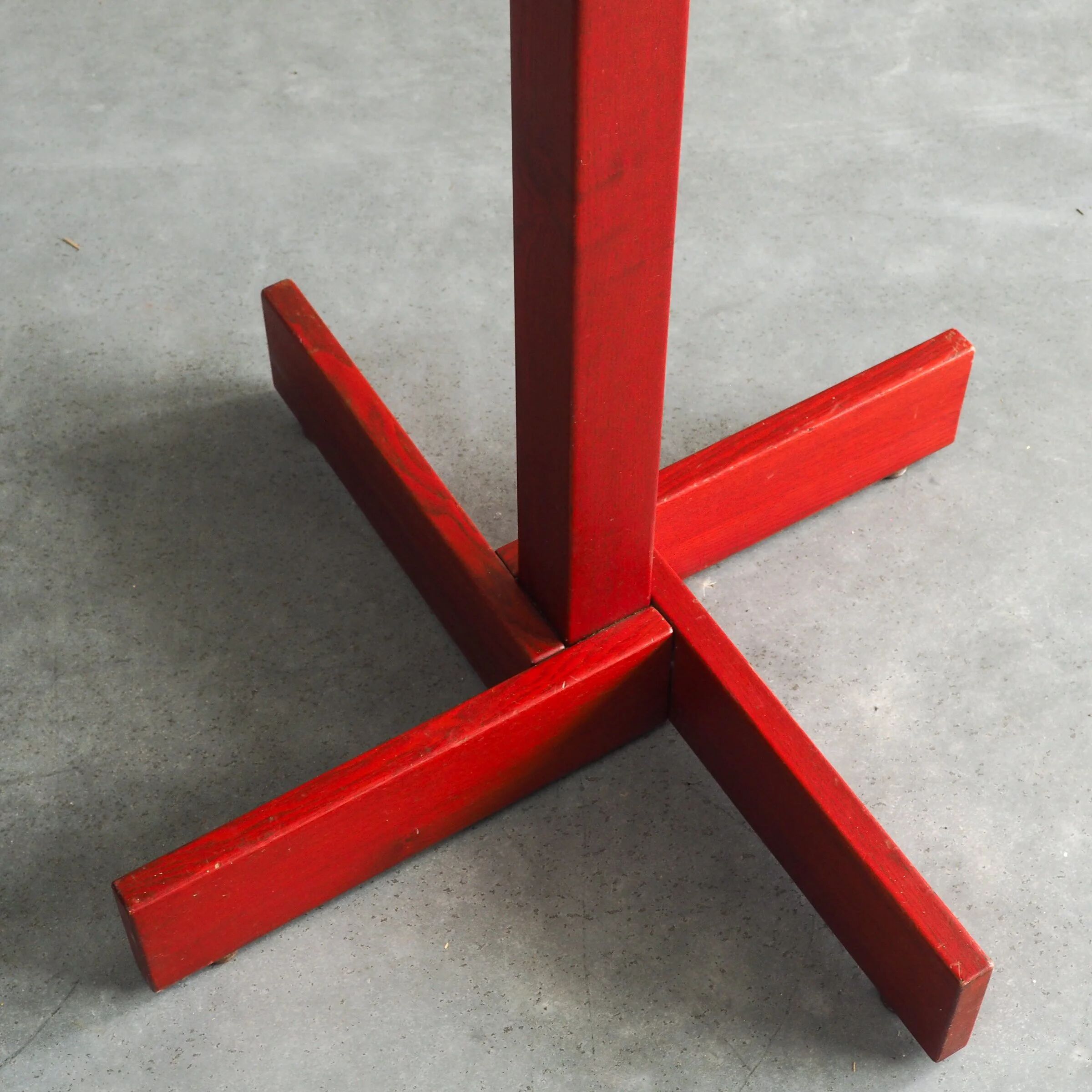Postmodern red stained pine wood coat hanger