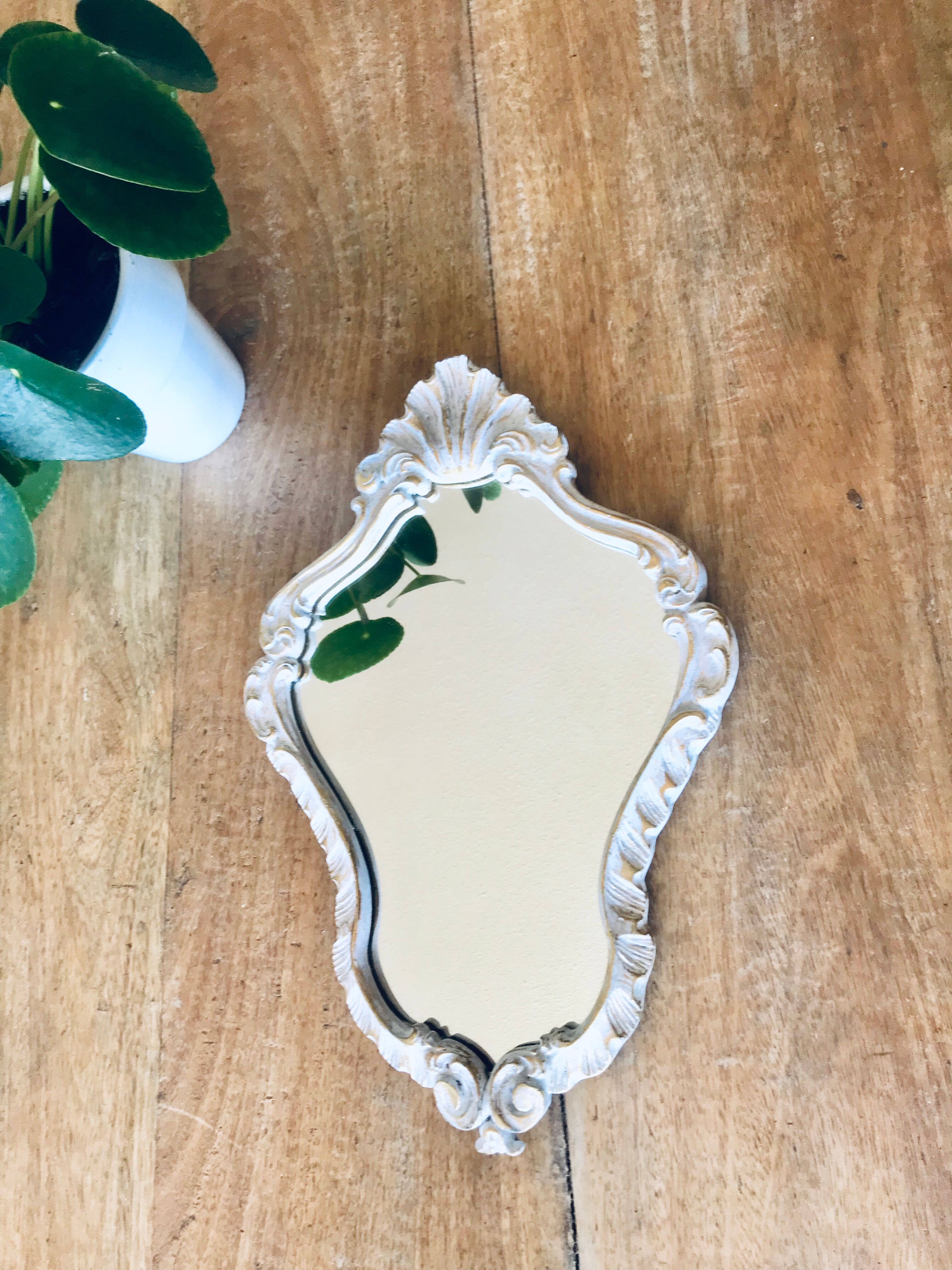 Golden art deco mirror and white patinated 30x45cm