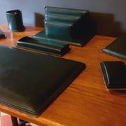 Vintage 7 Piece Office Set from the 50s in Green Leather "Le Tanneur".