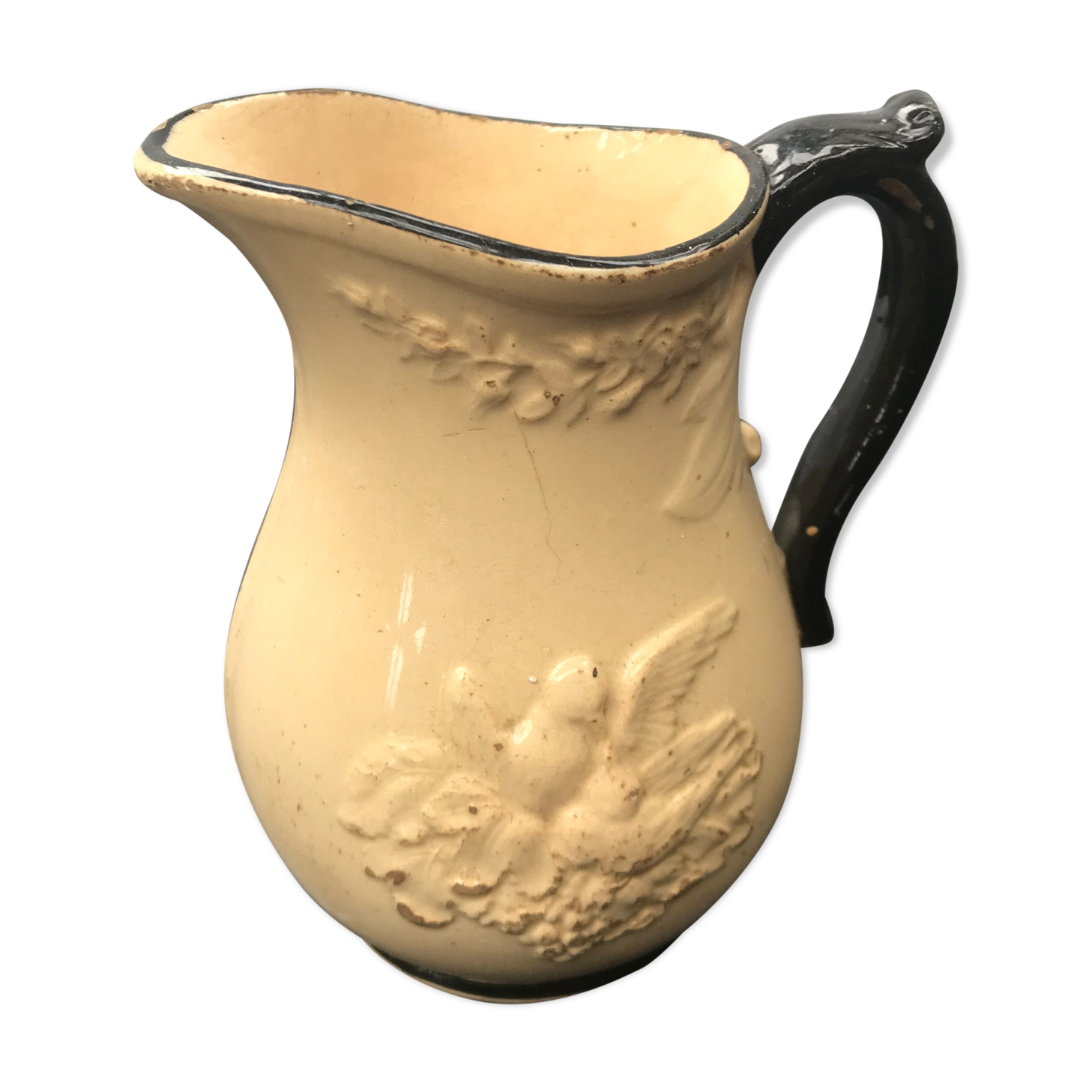 Former pitcher Kg Luneville ceramics beige - vintage black anse