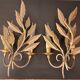Pair of gold-tone metal leaf wall sconces