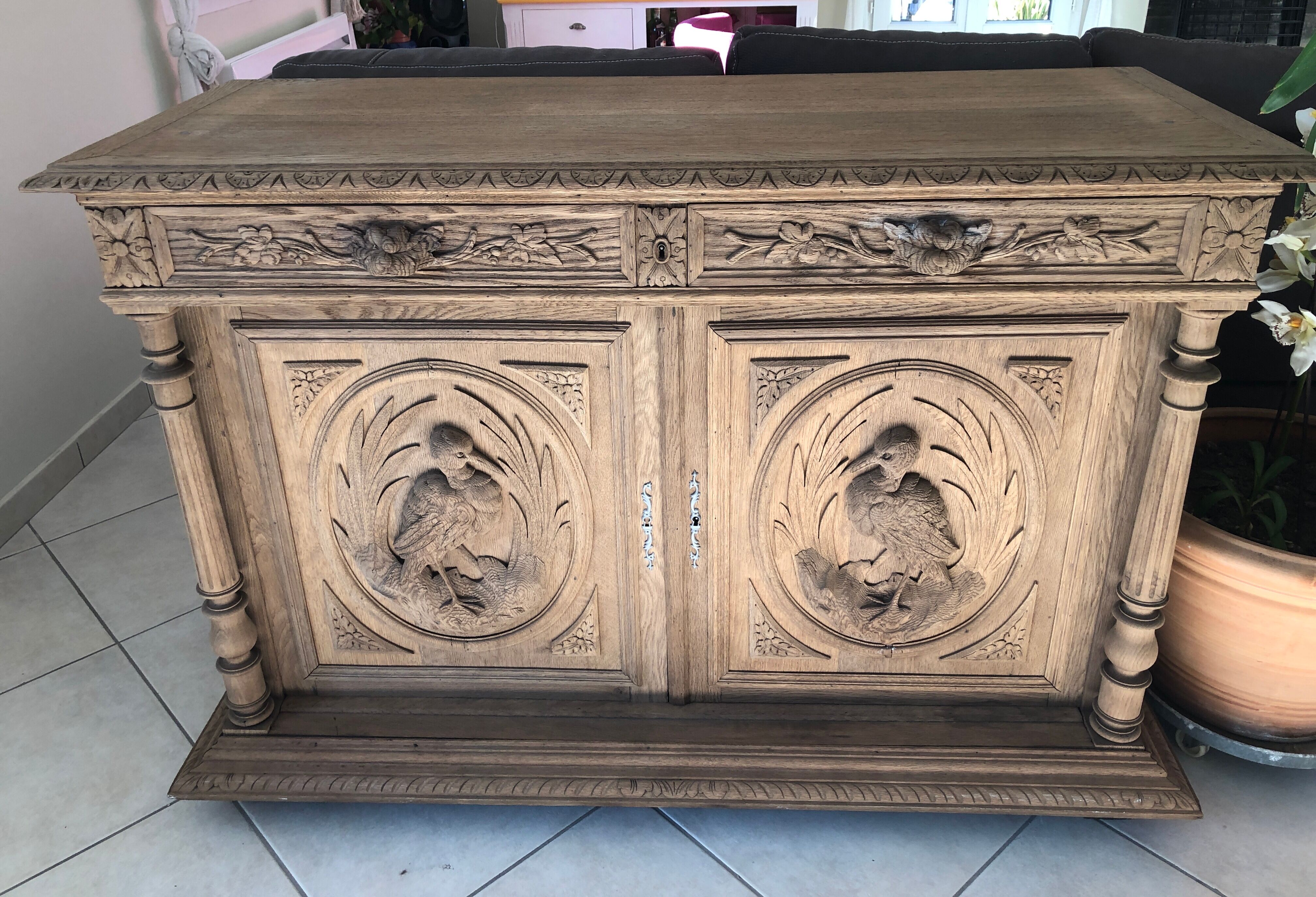 Antique carved and sandblasted sideboard