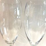 Duo of Large Tealight Holders Vases Candle Holders on Stand Blown Crystal Glass Deco